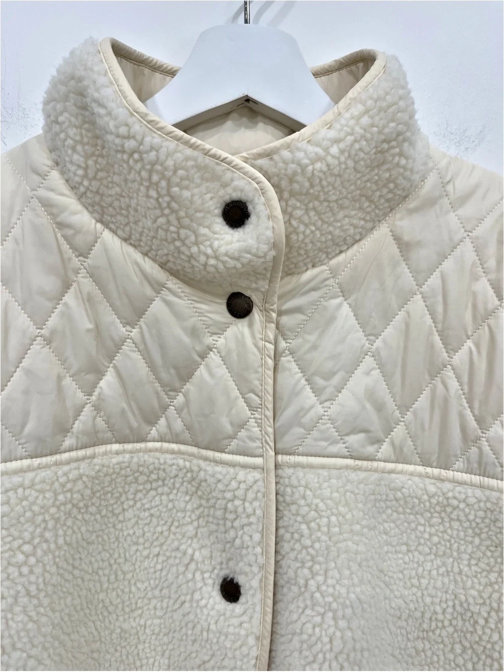 Barbour Aspen Sherpa Fleece Quilted Jacket Winter Pearl Cream Women’s 14